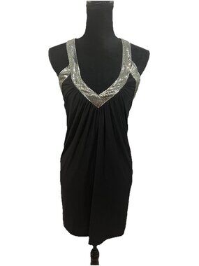 Essentials By ABS Black with Metal Mesh Halter Cocktail Party Dress Y2K Size XS